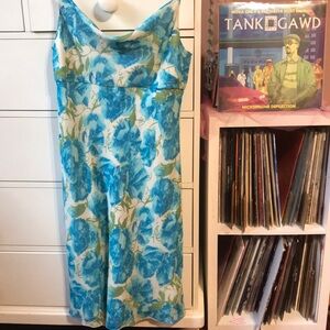 Vintage Y2k 90s Floral Silk Chiffon Midi Slip Dress 8 Betsey Johnson Cowneck Hot